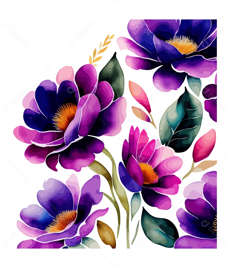 Flores De Aquarela Desenhada Á Mão Vetor EPS