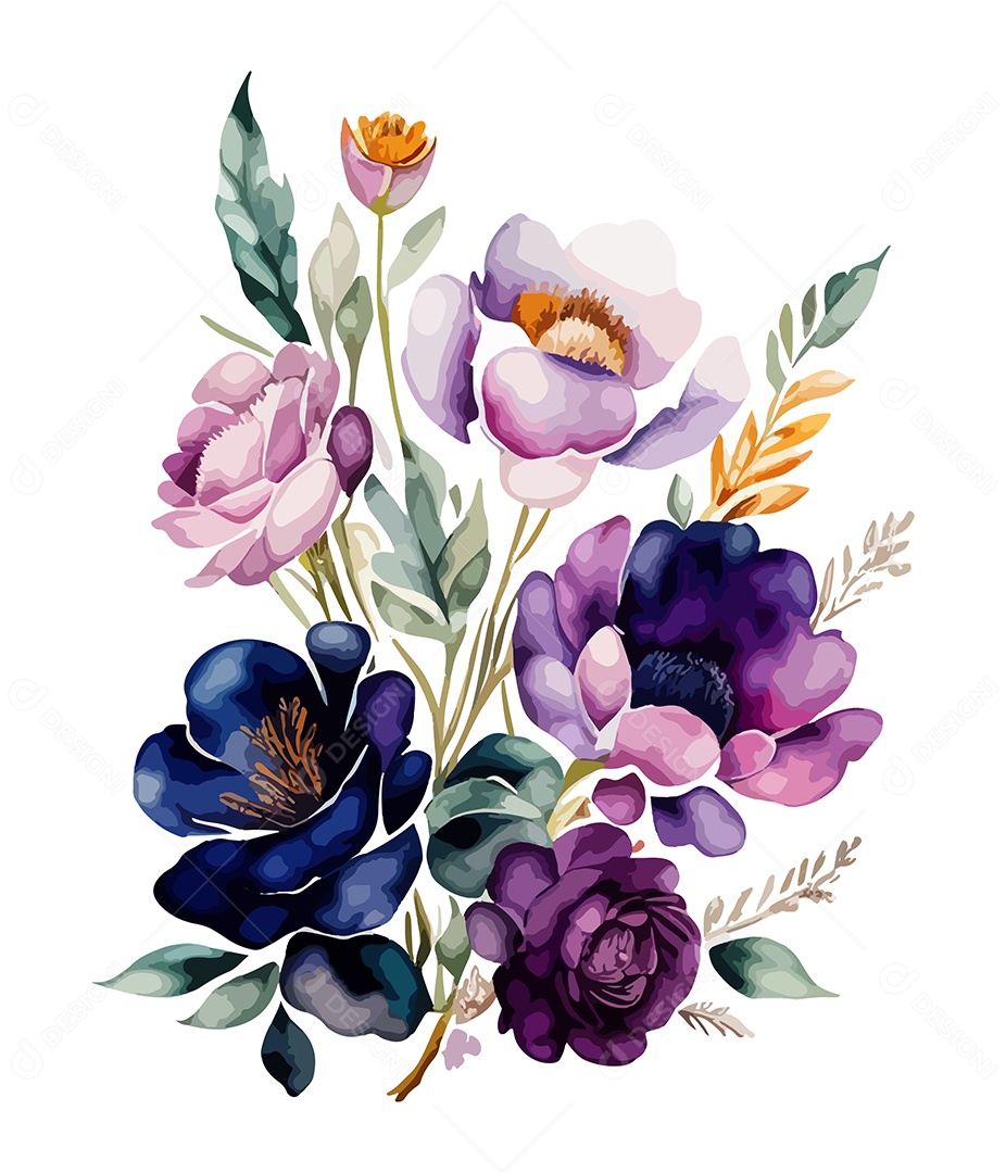 Flores De Aquarela Desenhada Á Mão Vetor EPS