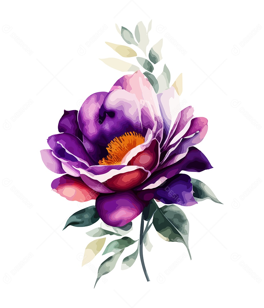 Flor De Aquarela Desenhada Á Mão Vetor EPS