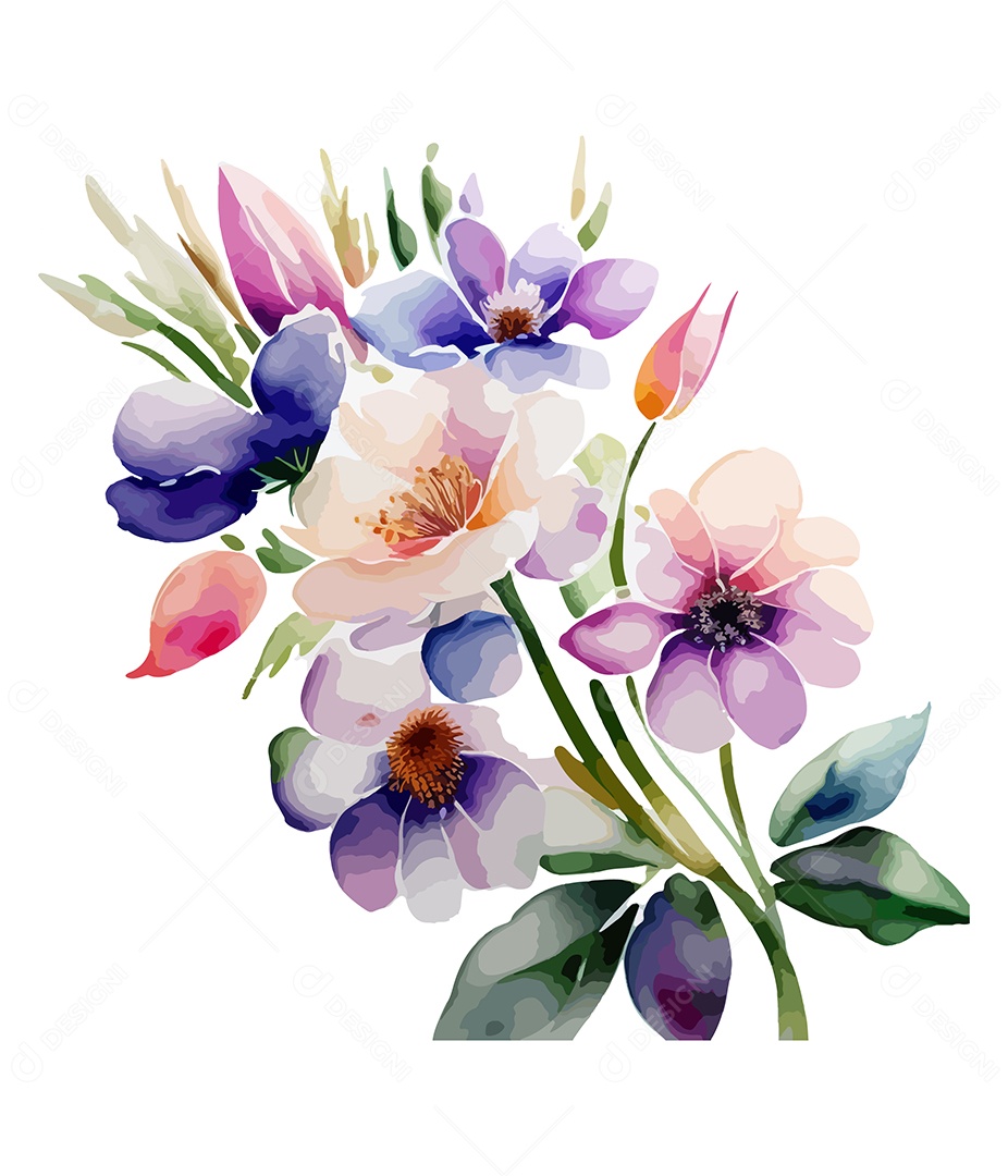 Flores De Aquarela Desenhada Á Mão Vetor EPS