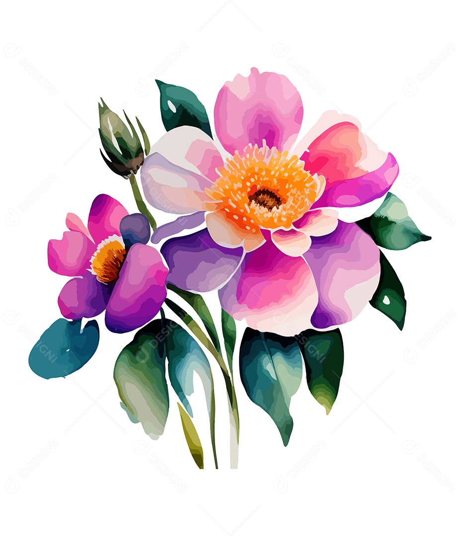 Flores De Aquarela Desenhada Á Mão Vetor EPS