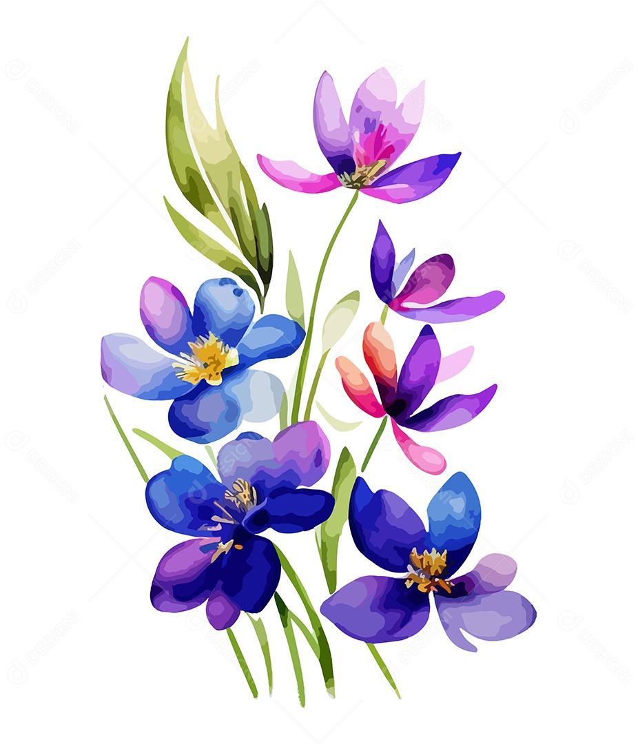 Flores De Aquarela Desenhada Á Mão Vetor EPS