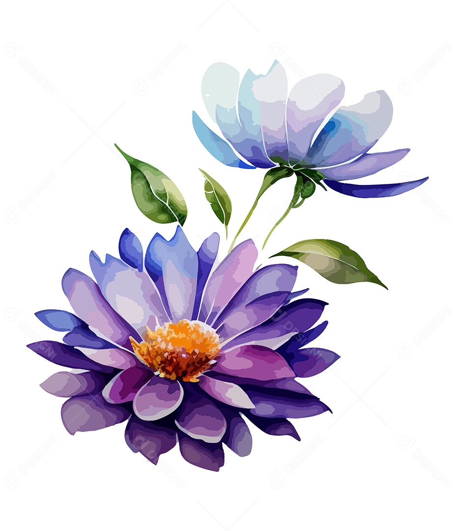 Flores De Aquarela Desenhada Á Mão Vetor EPS