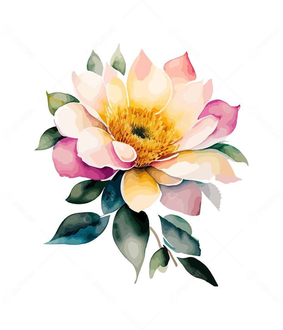 Flor De Aquarela Desenhada Á Mão Vetor EPS