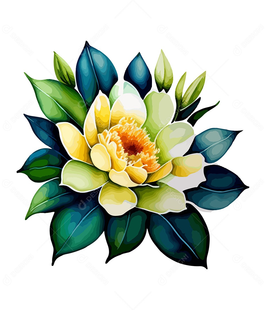 Flores De Aquarela Desenhada Á Mão Vetor EPS