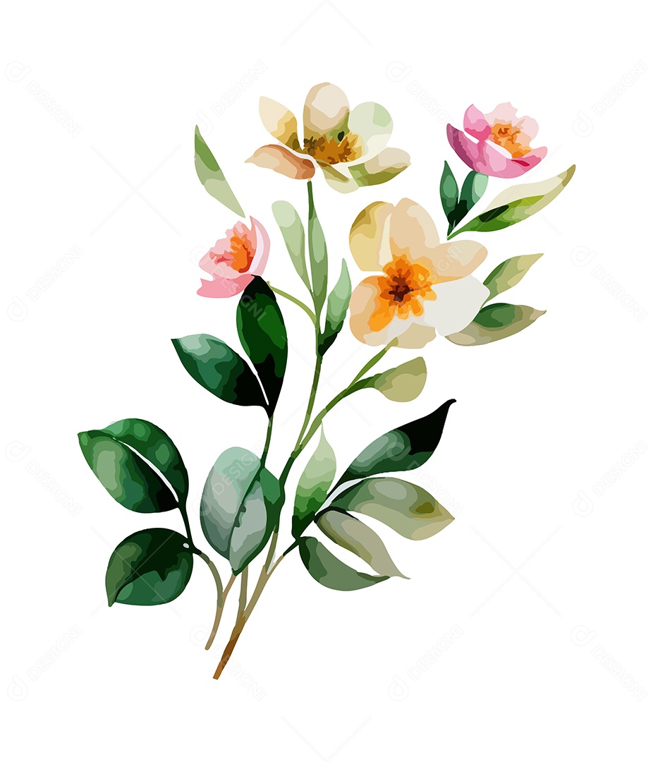 Flores De Aquarela Desenhada Á Mão Vetor EPS