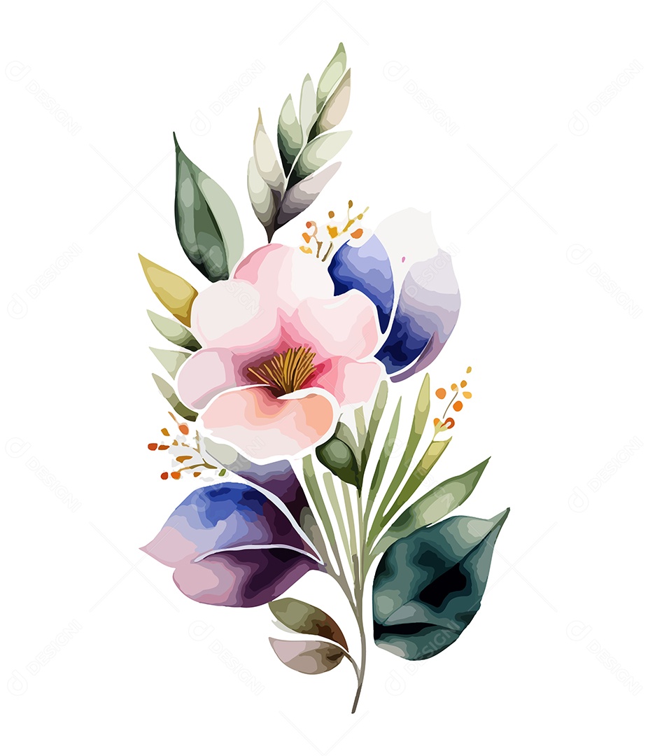 Flor De Aquarela Desenhada Á Mão Vetor EPS