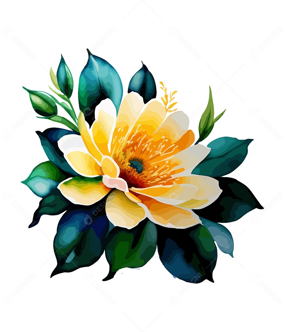 Flor De Aquarela Desenhada Á Mão Vetor EPS