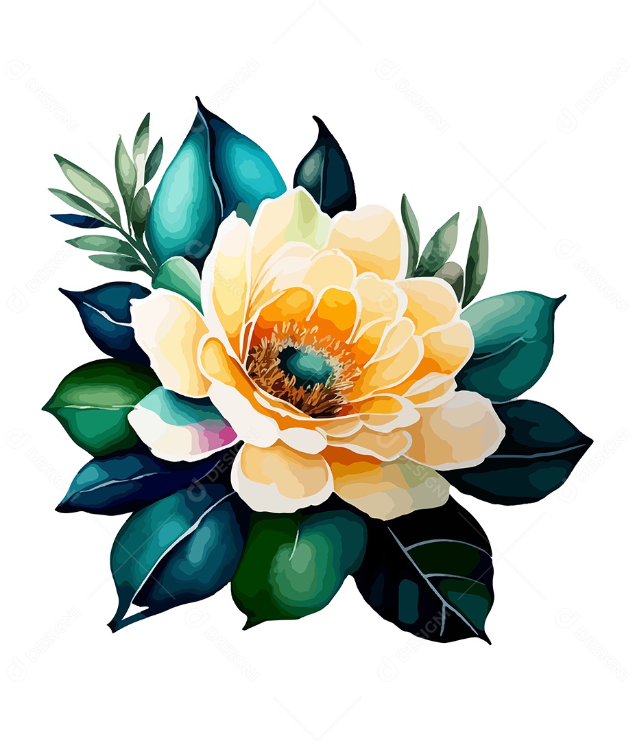 Flor De Aquarela Desenhada Á Mão Vetor EPS