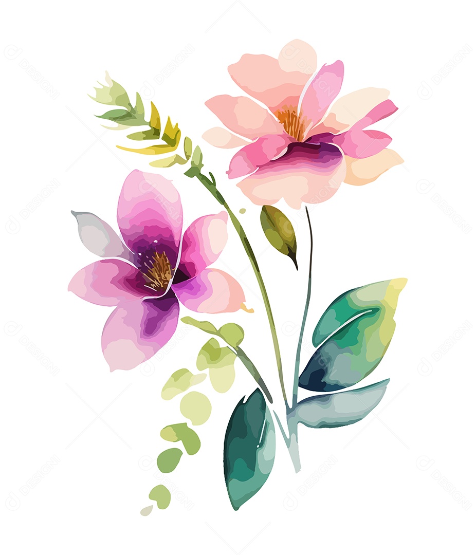 Flores De Aquarela Desenhada Á Mão Vetor EPS