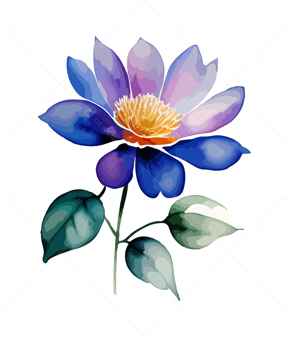 Flor De Aquarela Roxo Desenhada Á Mão Vetor EPS