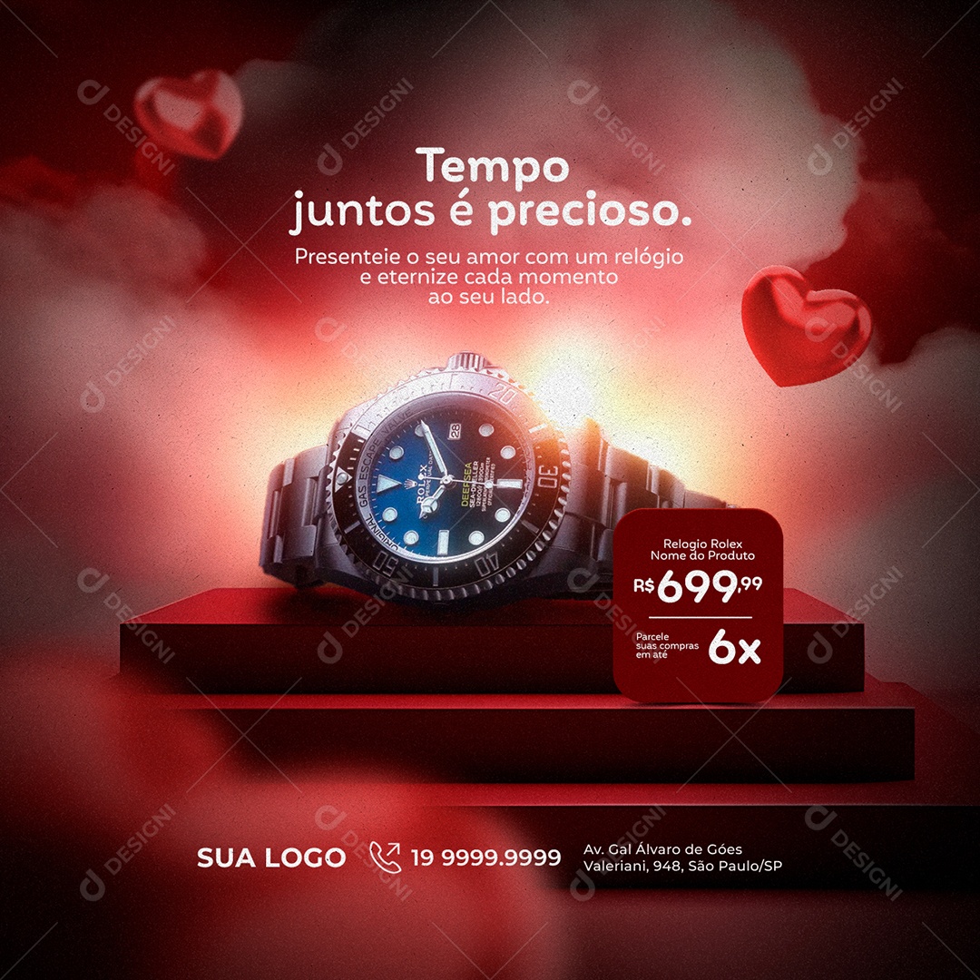 Tempo Juntos é Precioso Dia Dos Namorados Relojoaria Social Media PSD Editável