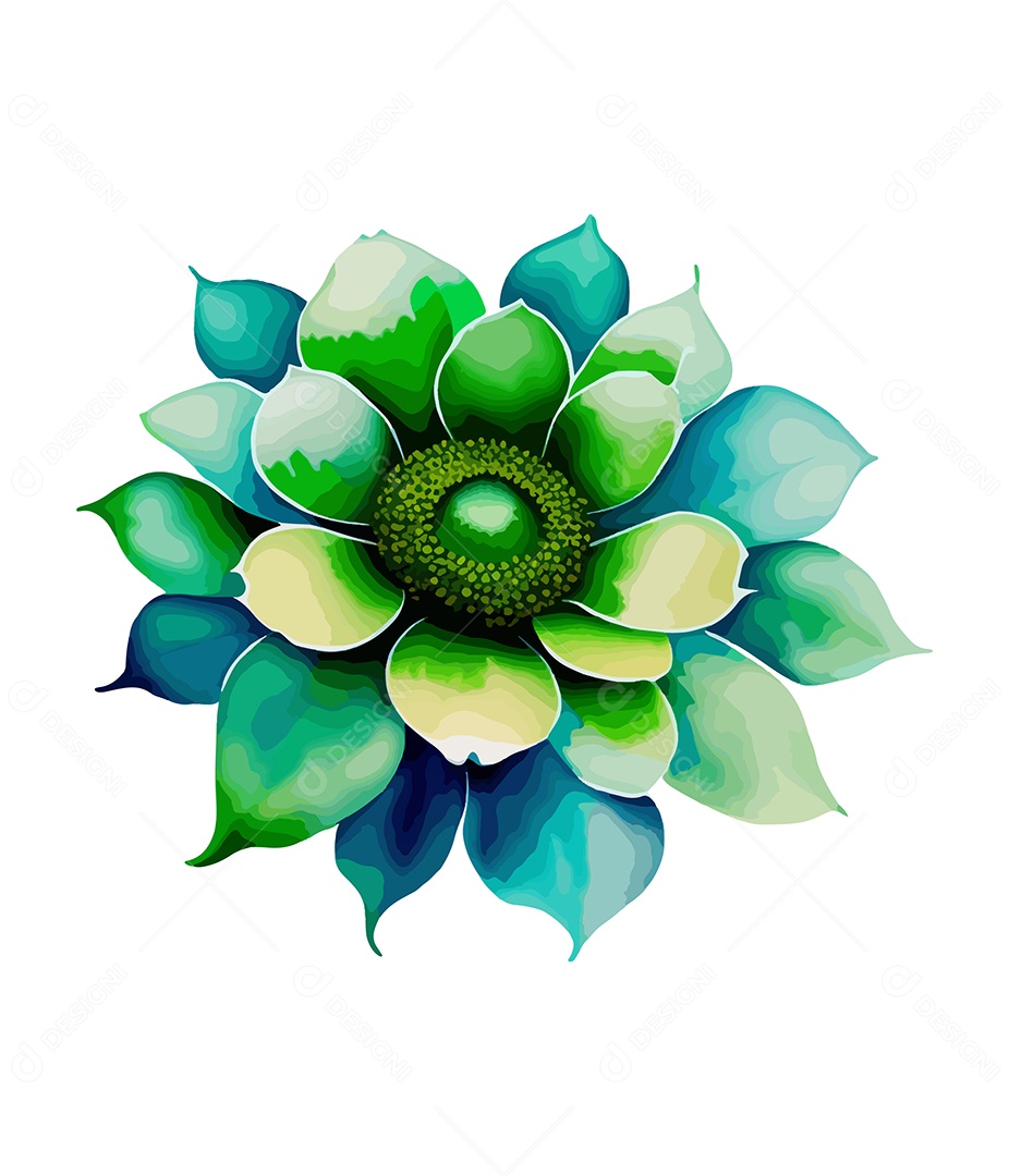 Desenho De Flor Verde Em Aquarela Desenhada Á Mão Vetor EPS