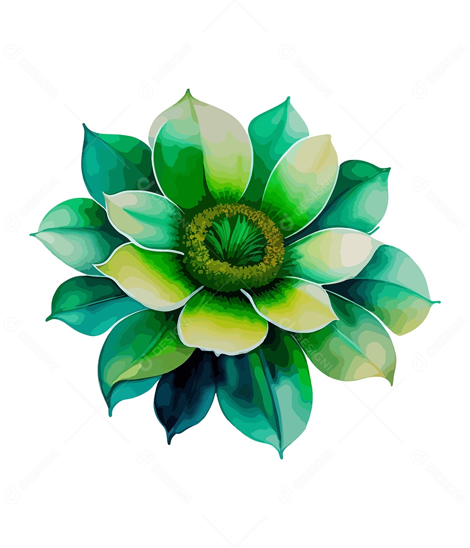 Desenho De Flor Verde Em Aquarela Desenhada Á Mão Vetor EPS