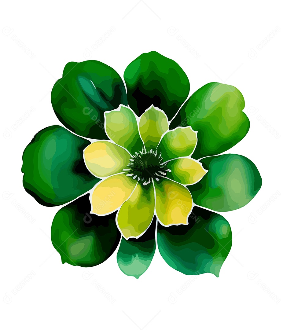 Desenho De Flor Verde Em Aquarela Desenhada Á Mão Vetor EPS