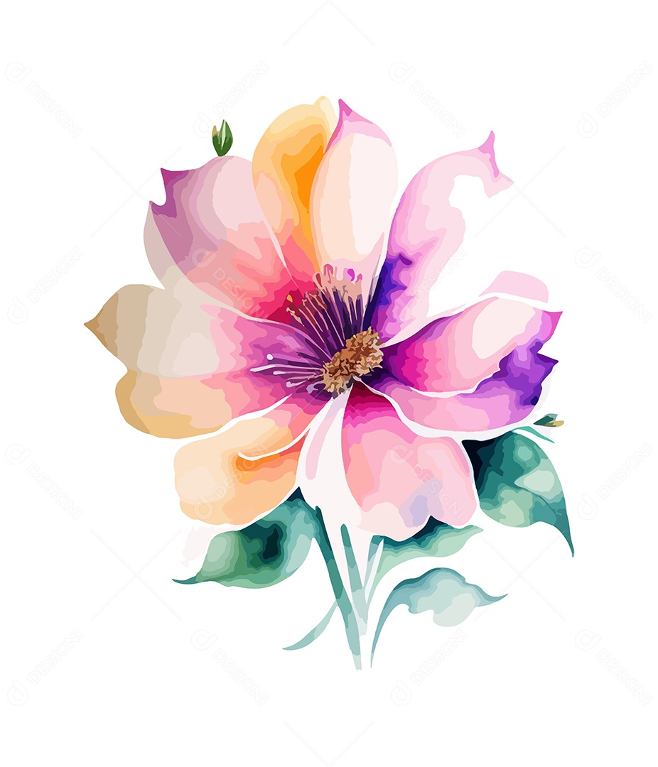 Desenho De Flor Em Aquarela Desenhada Á Mão Vetor EPS