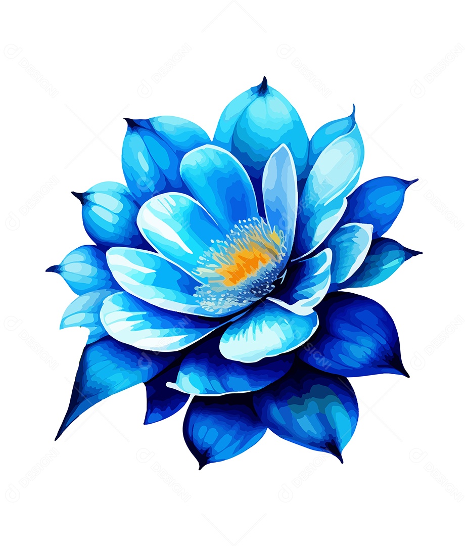 Desenho De Flor Azul Em Aquarela Desenhada Á Mão Vetor EPS