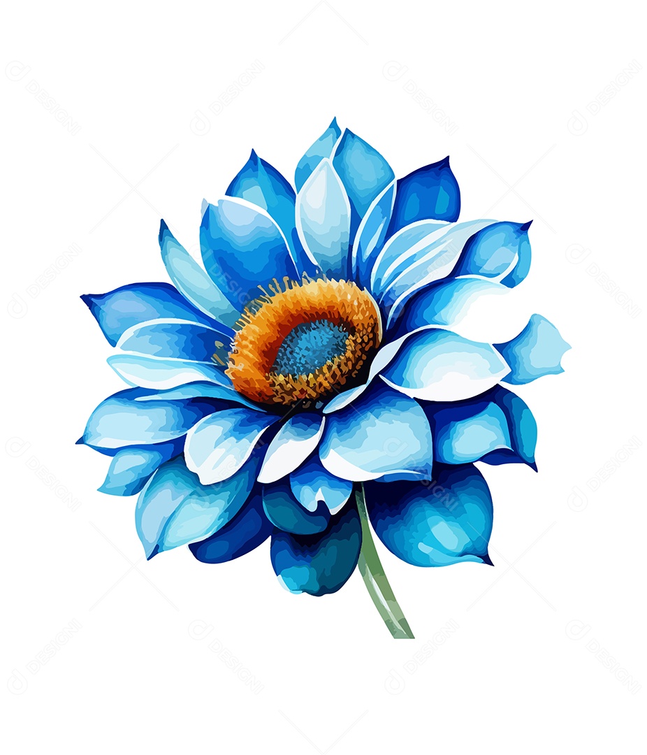 Desenho De Flor Azul Em Aquarela Desenhada Á Mão Vetor EPS