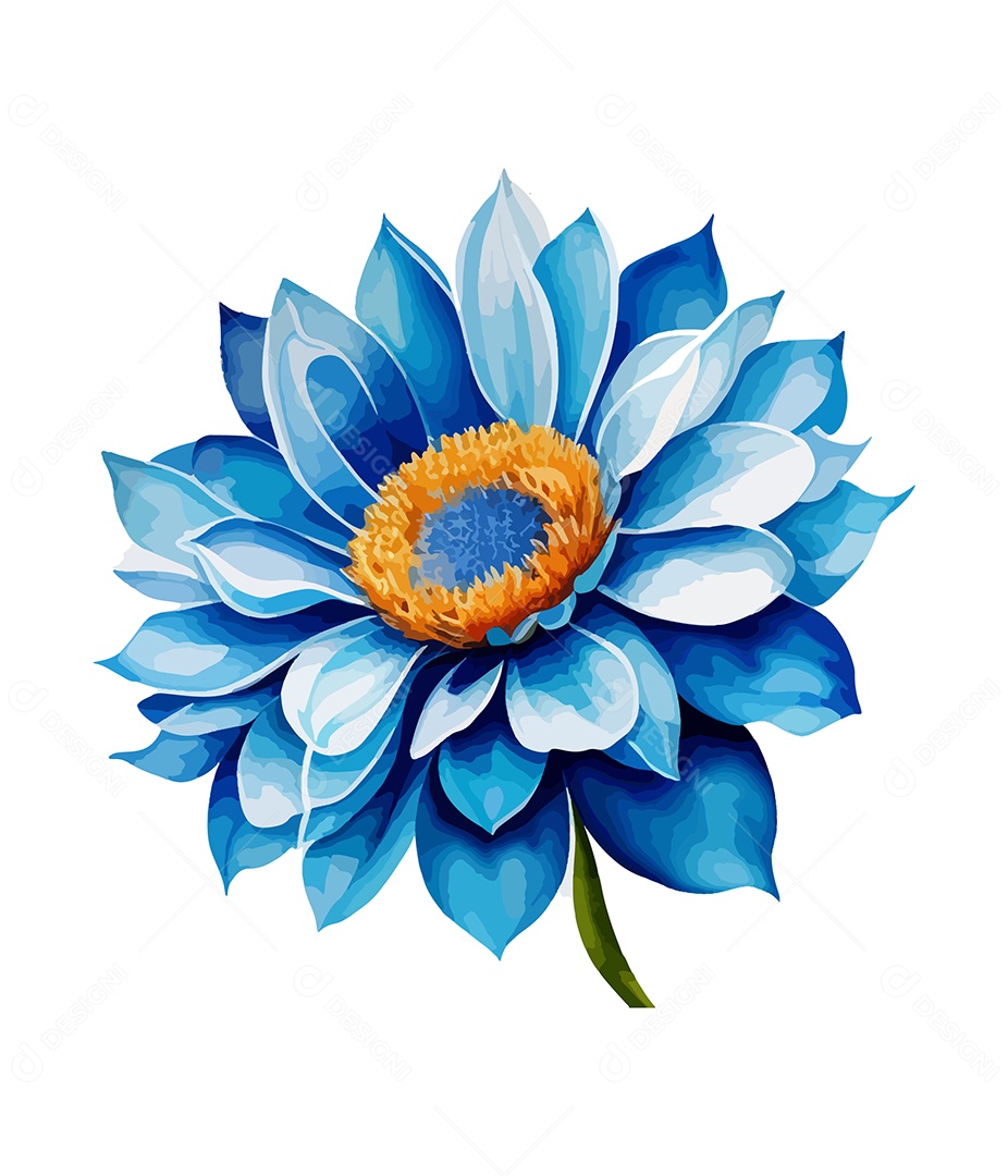 Desenho De Flor Azul Em Aquarela Desenhada Á Mão Vetor EPS