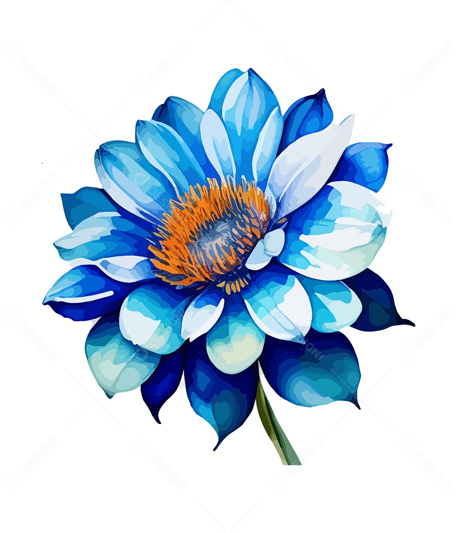Desenho De Flor Azul Em Aquarela Desenhada Á Mão Vetor EPS