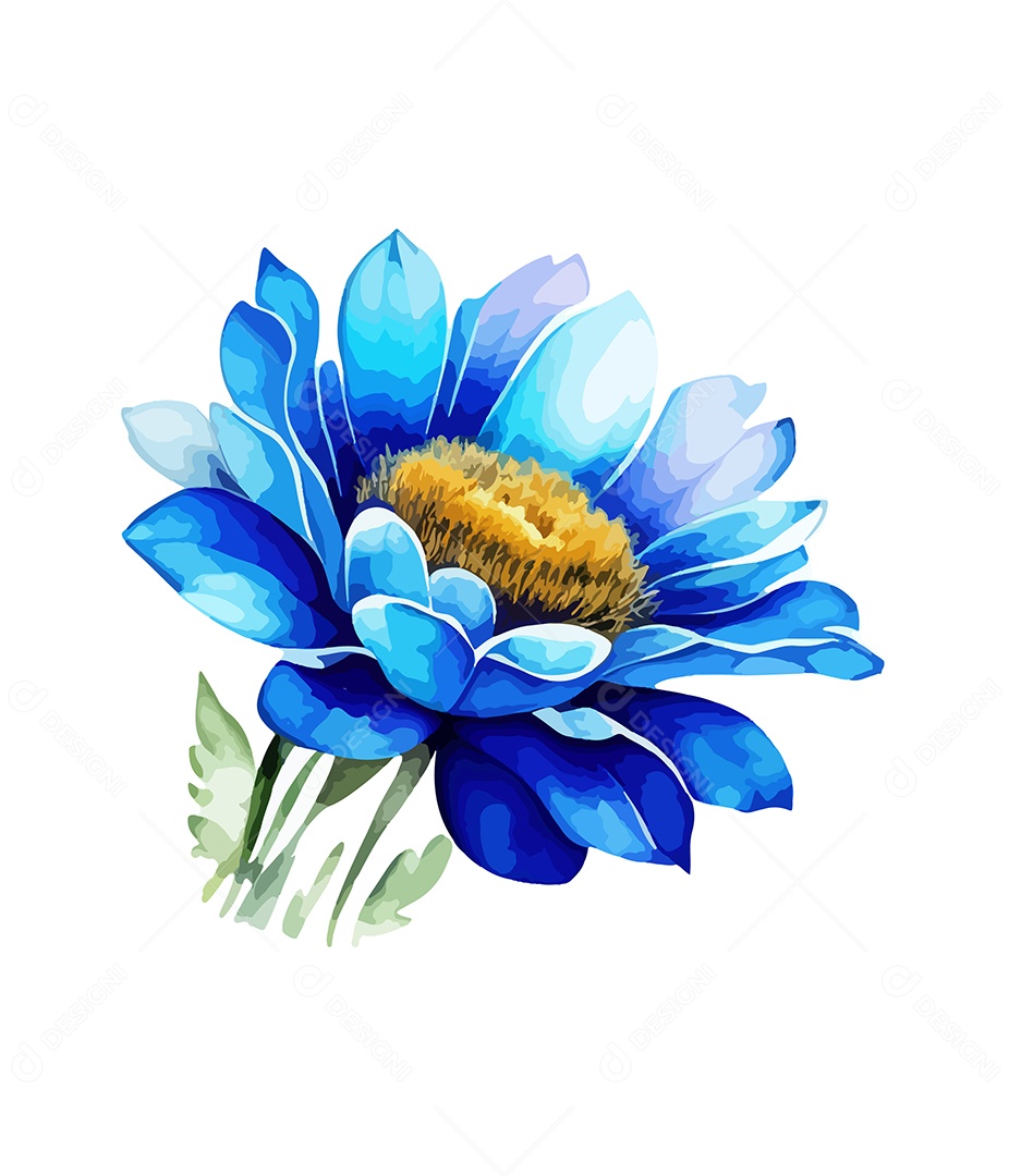 Desenho De Flor Azul Em Aquarela Desenhada Á Mão Vetor EPS