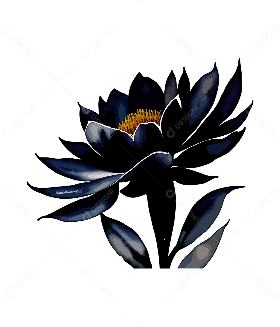 Desenho De Flor Preta Em Aquarela Desenhada Á Mão Vetor EPS