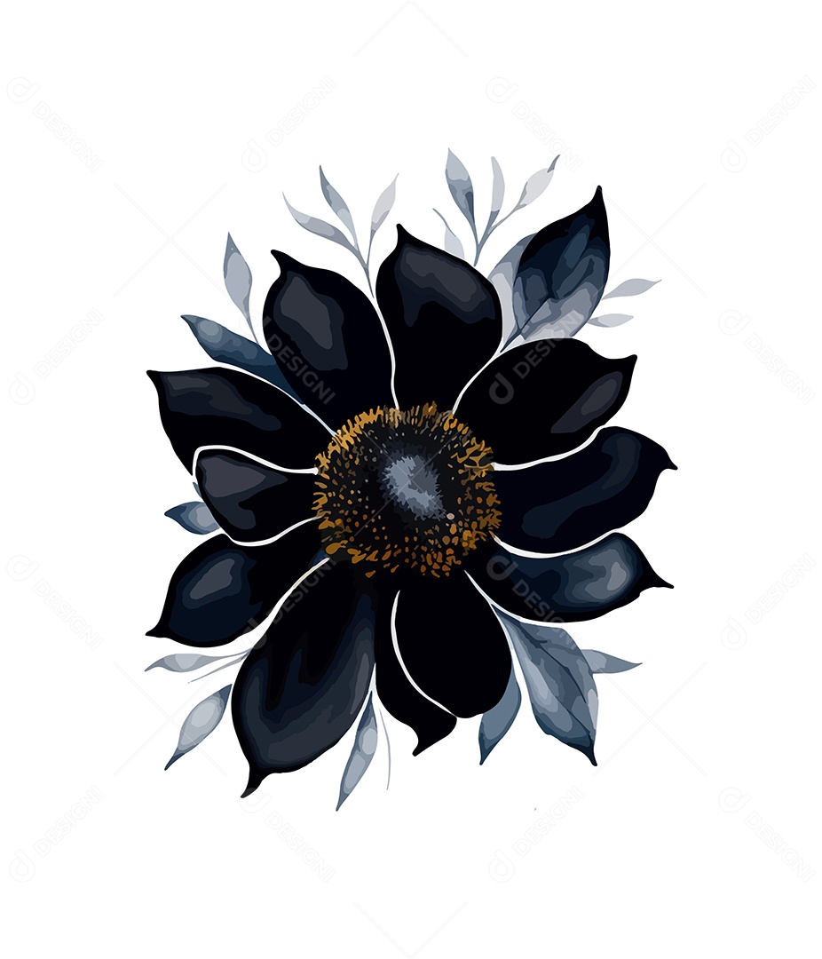 Desenho De Rosa Preta Flor Em Aquarela Desenhada Á Mão Vetor EPS