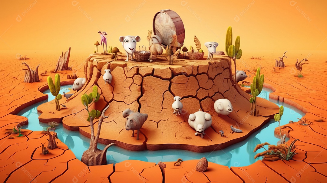 Dia Mundial Contra a Seca e Desenhos Animados em 3D da Seca 17 de junho Generative AI.