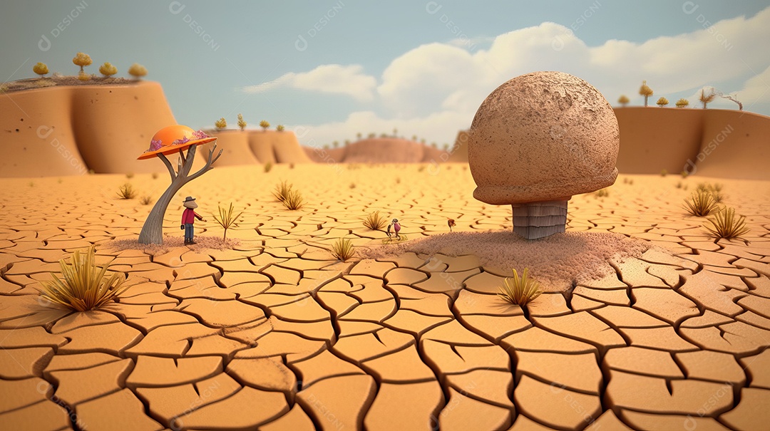 Dia Mundial Contra a Seca e Desenhos Animados em 3D da Seca 17 de junho Generative AI.