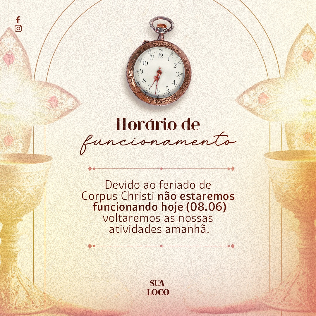 Social Media Feed Horário De Funcionamento PSD Editável