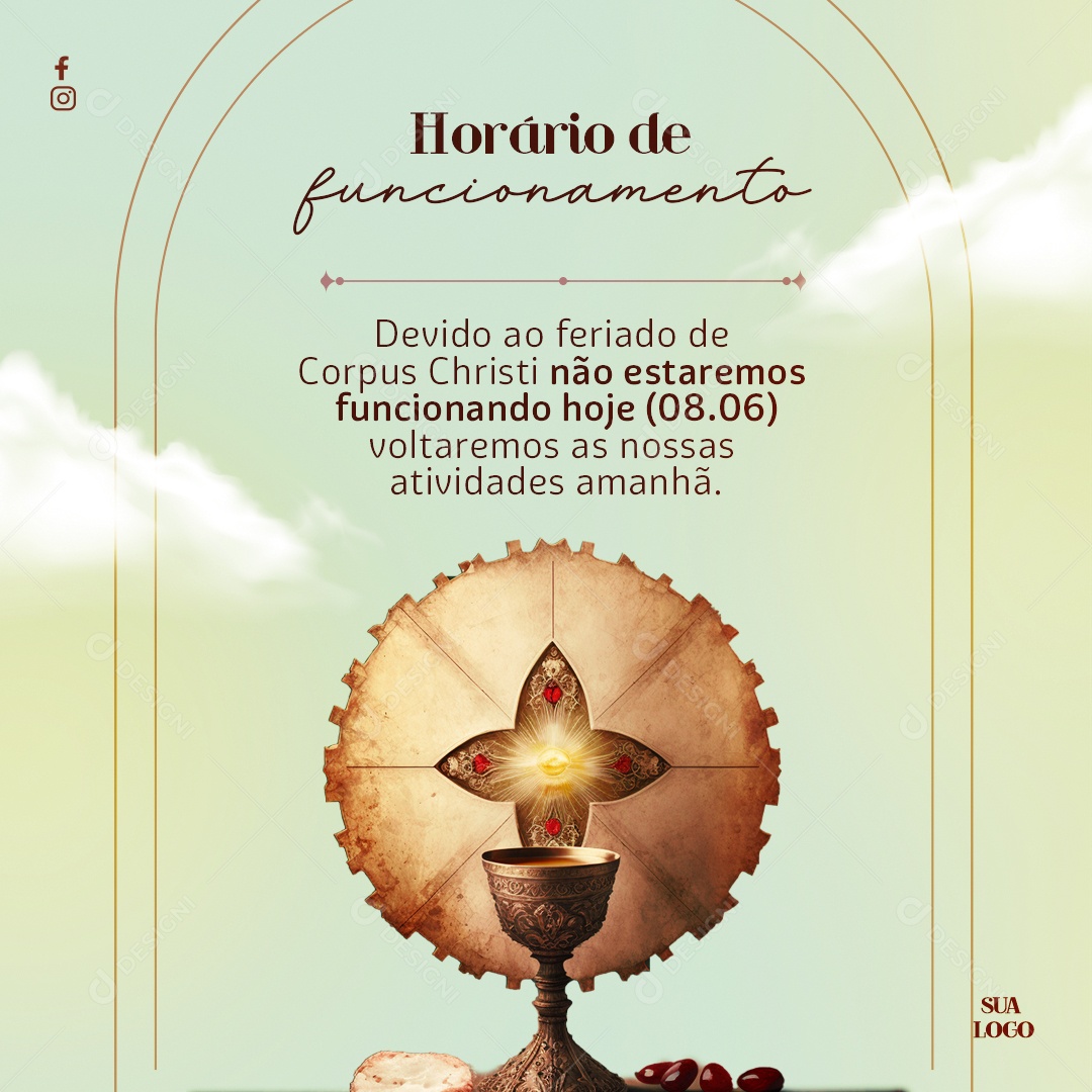 Social Media Feed Horário De Funcionamento PSD Editável