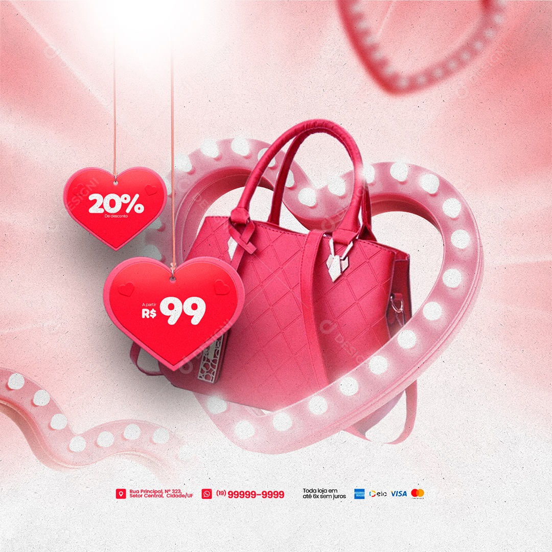 Social Media Loja De Bolsas 20% De Desconto A Partir 99,00 Dia Dos Namorados Social Media PSD Editável