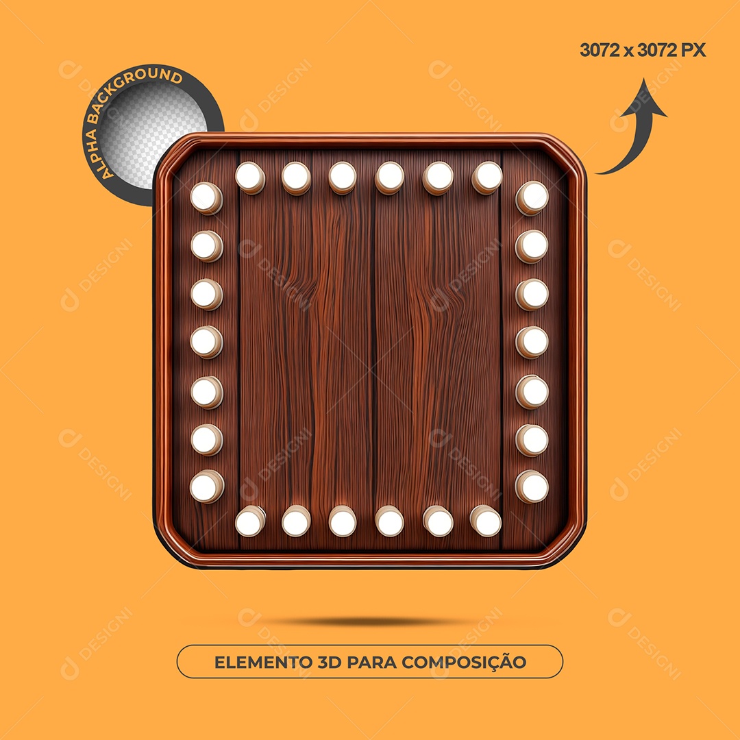 3D Wooden Board Composition PSD Element