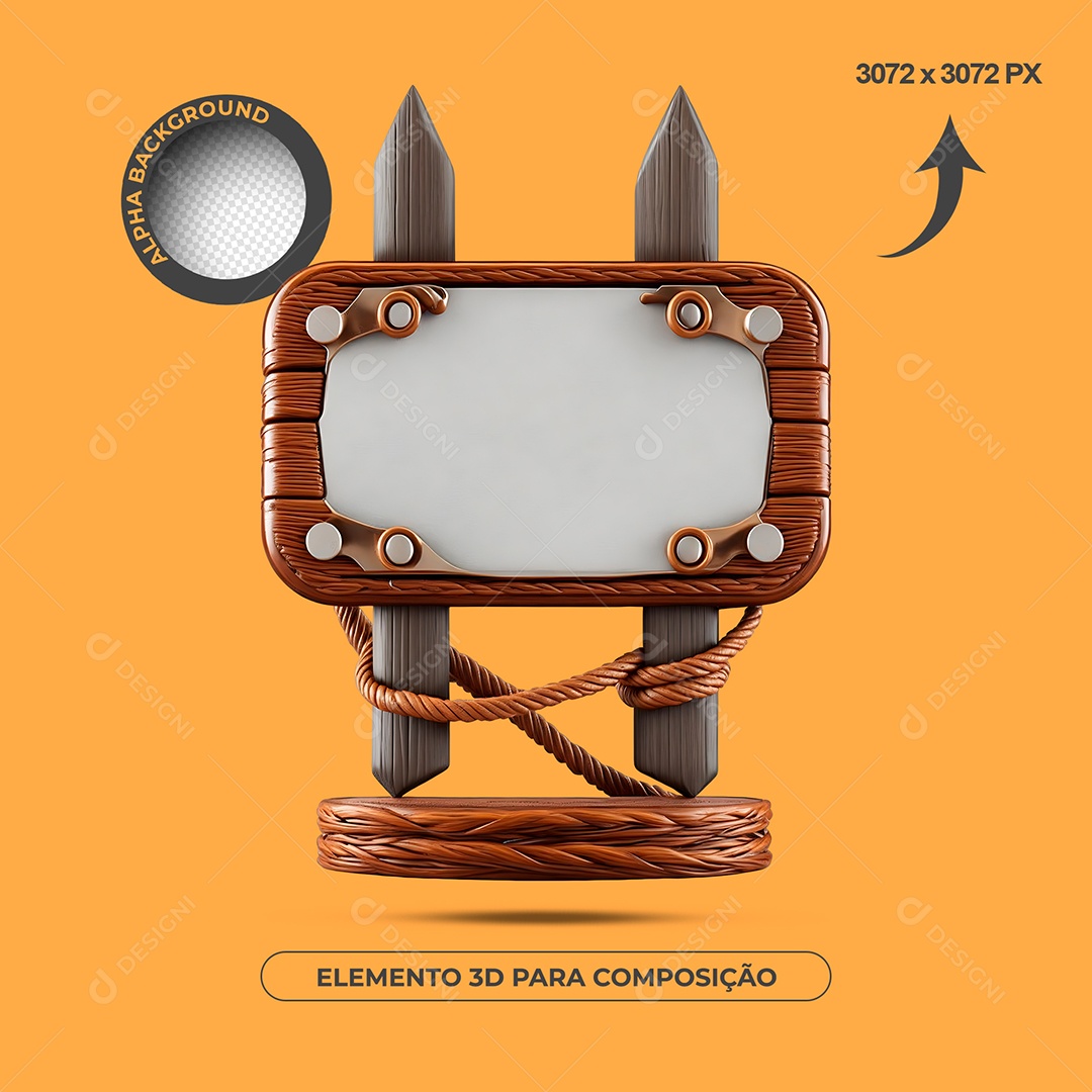 3D Element For Composition Wooden Board PSD