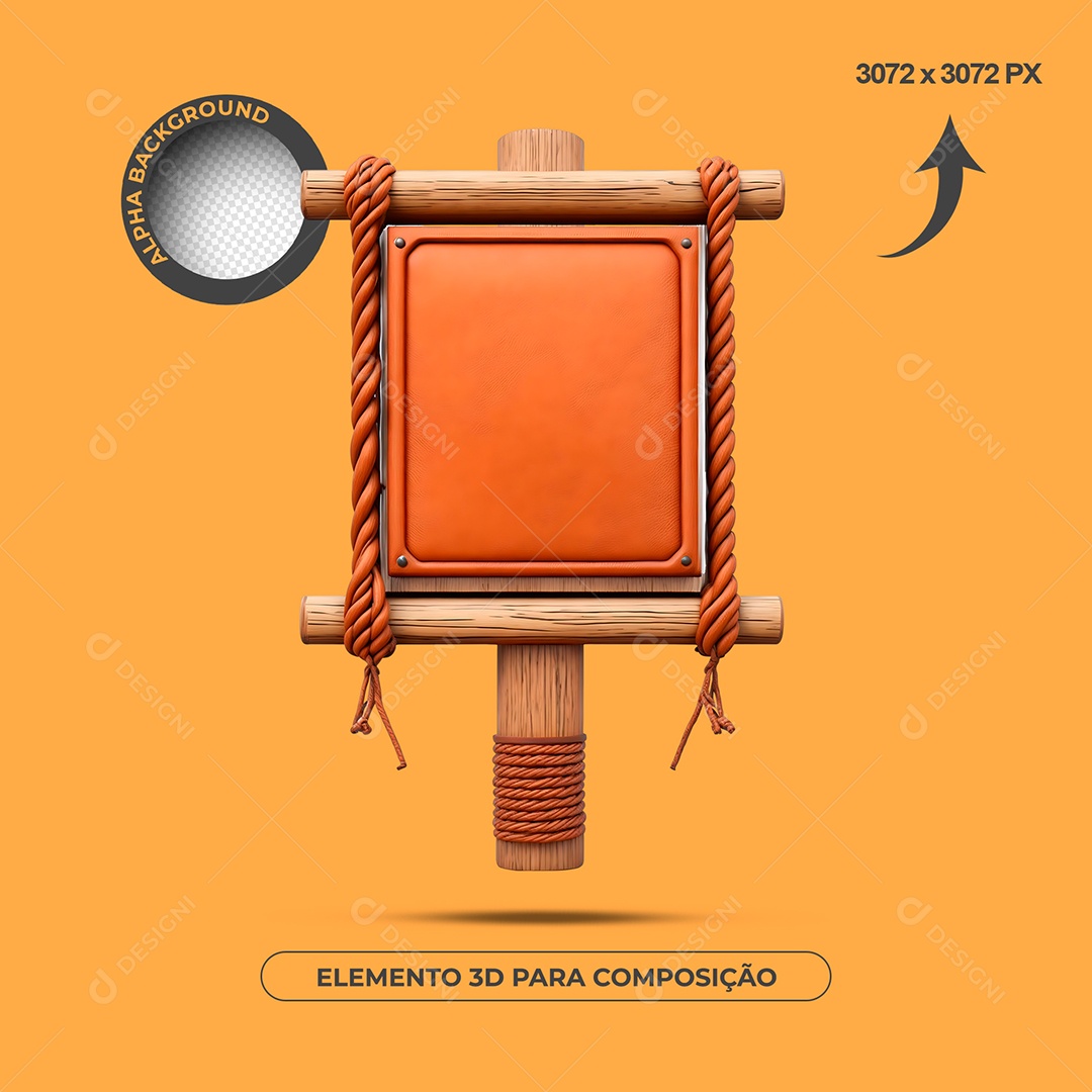Elemento 3D Placa de Madeira Para Composição PSD