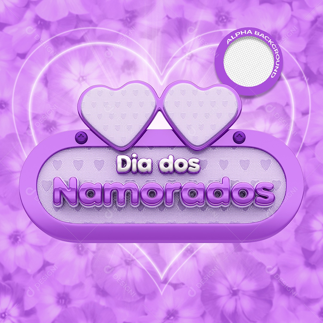 Selo 3D Dia Dos Namorados Roxo Para Composição PSD