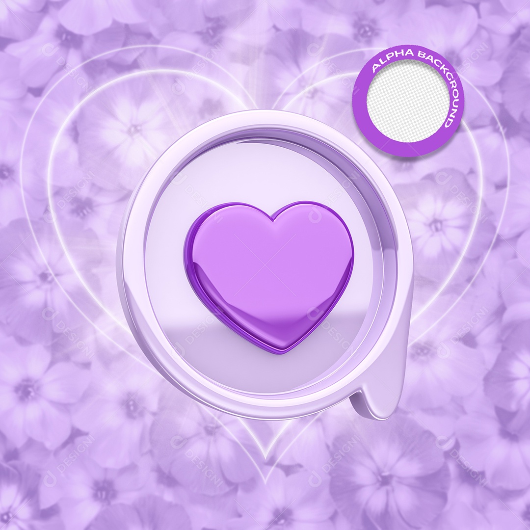 Elemento 3D Coração Roxo Formato Branco Para Composição PSD