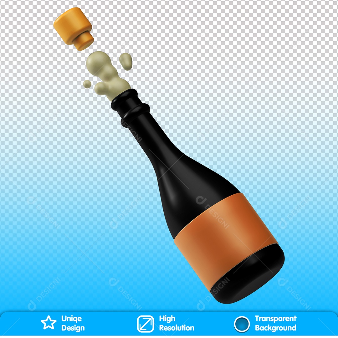 Garrafa De Espumante Elemento 3D Para Composição PSD