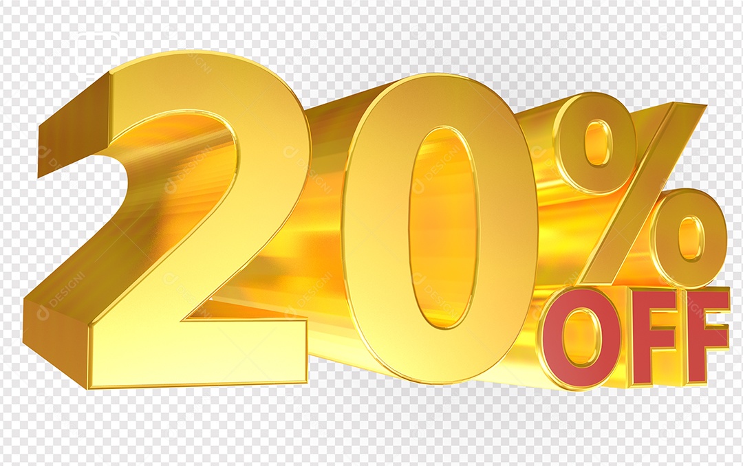 Número 20% OFF Elemento 3D Para Composição PSD