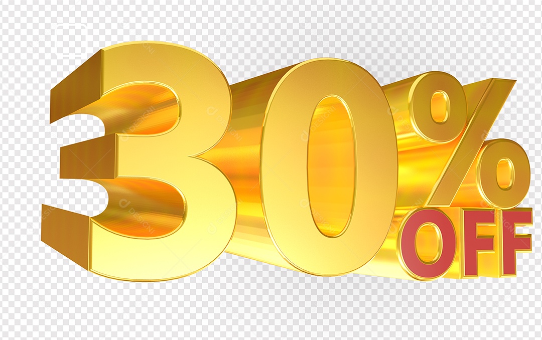 Número 30% OFF Elemento 3D Para Composição PSD