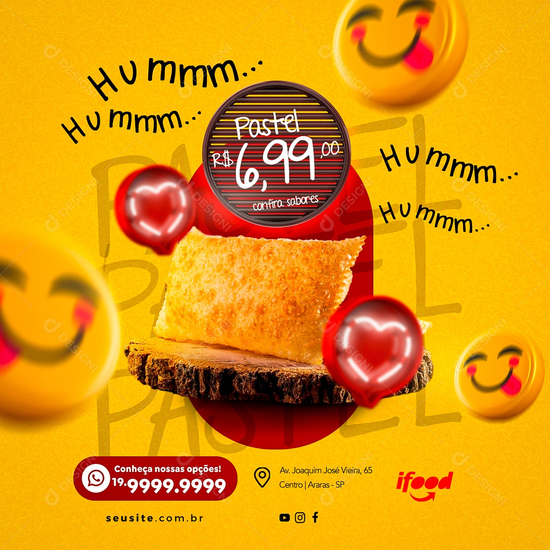 Hummm Pastel 6,99 Confira Sabores Pastelaria Social Media PSD Editável