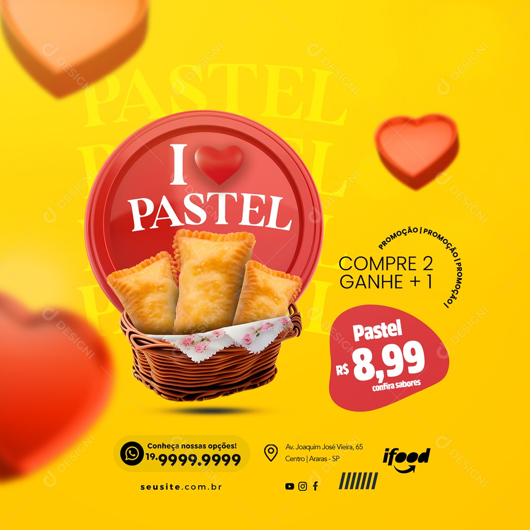I Love Pastel Compre 2 Ganhe +1 Pastel 8,99 Pastelaria Social Media PSD Editável