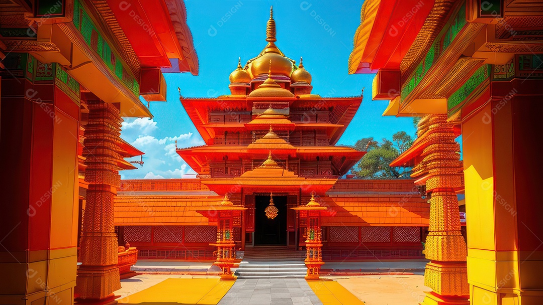 Imagem realista de grande escada sobre grande edifício.