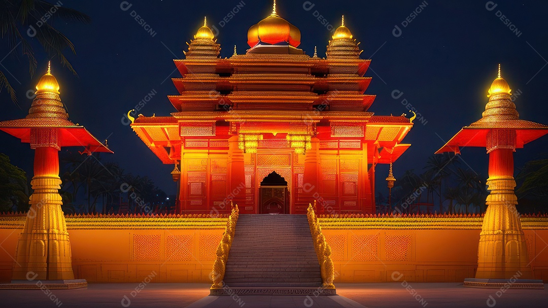 Imagem realista de grande escada sobre grande edifício.