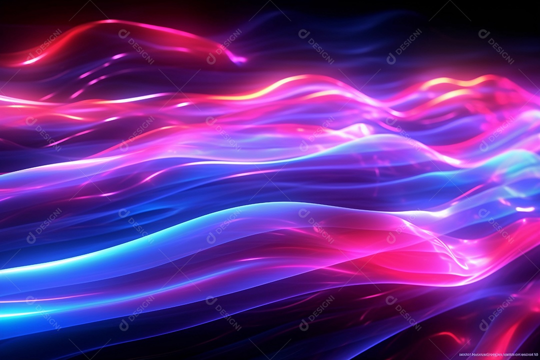 Fundo neon de ondas azuis e rosa, linhas rápidas em alta velocidade, símbolo de conexão rápida e estável.