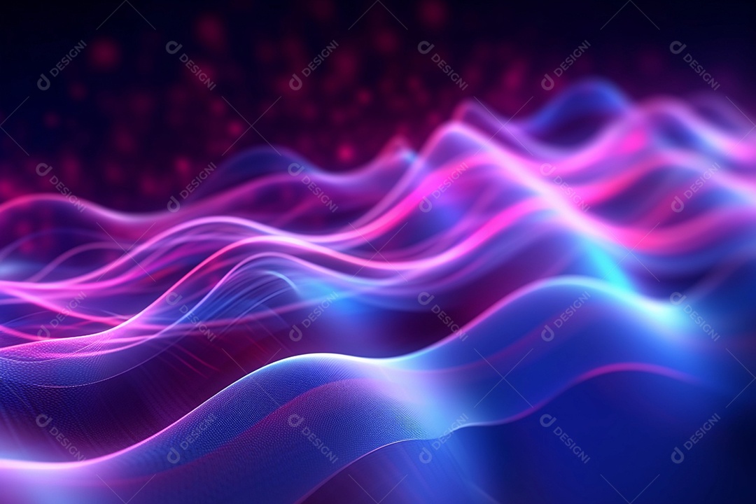 Fundo neon de ondas azuis e rosa, linhas rápidas em alta velocidade, símbolo de conexão rápida e estável.