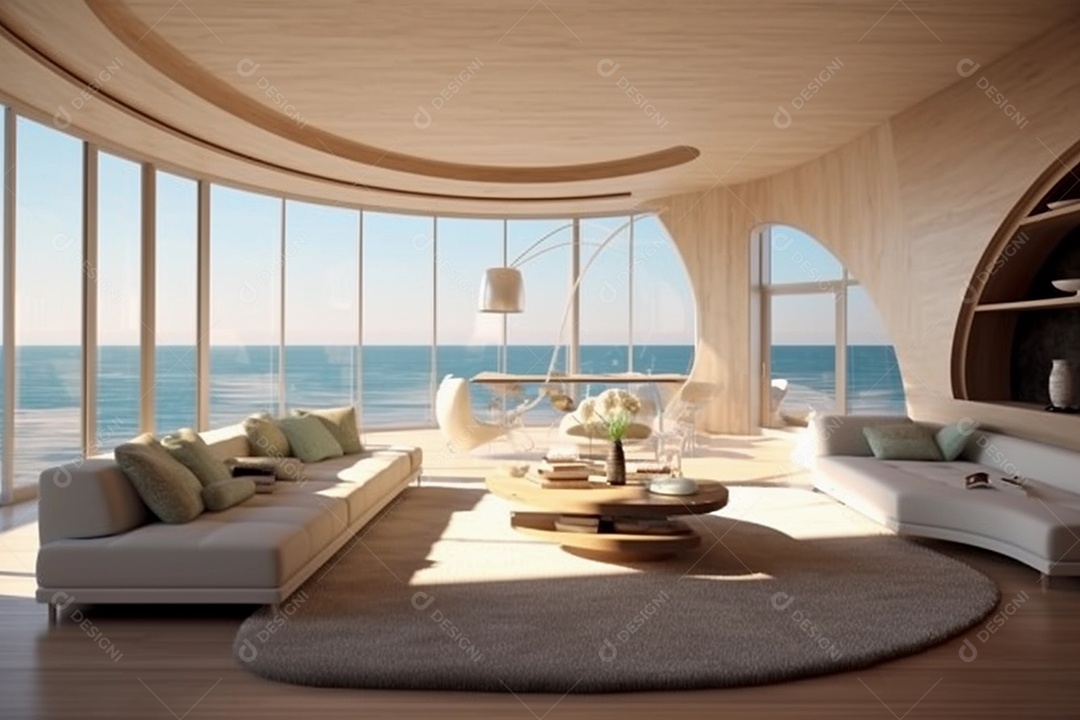 Interior moderno de luxo e bela casa de praia