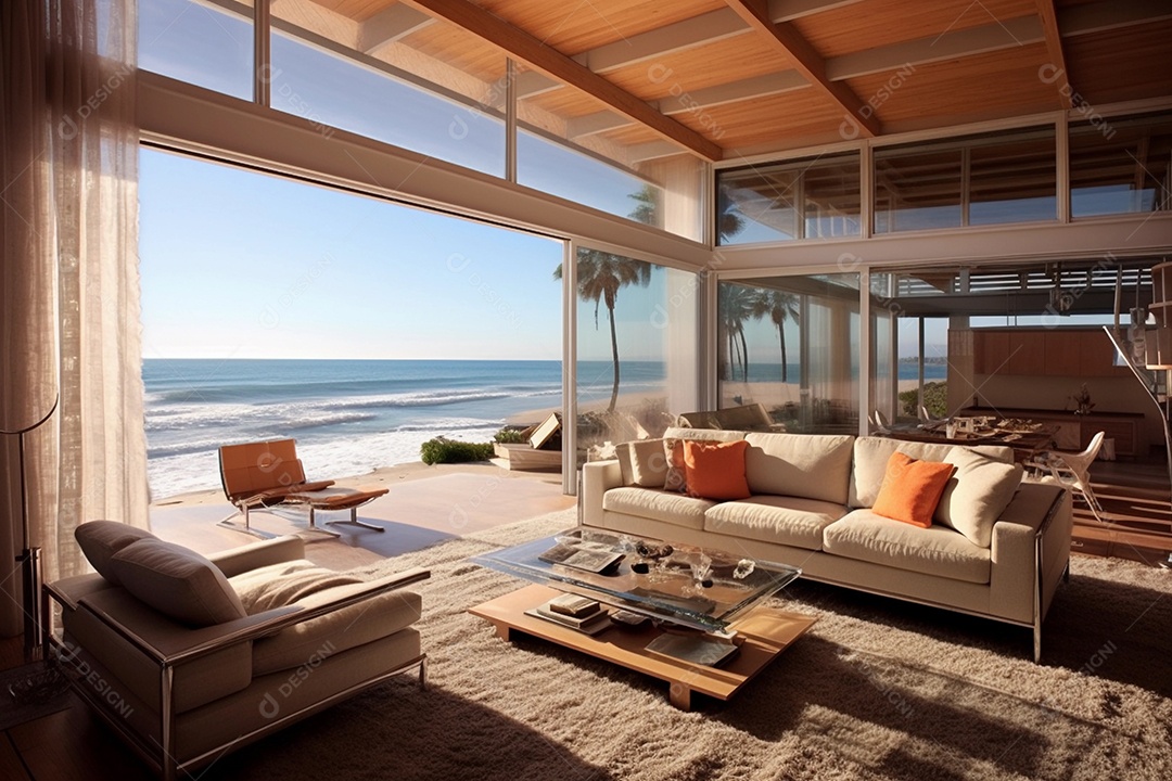 Interior moderno de luxo e bela casa de praia