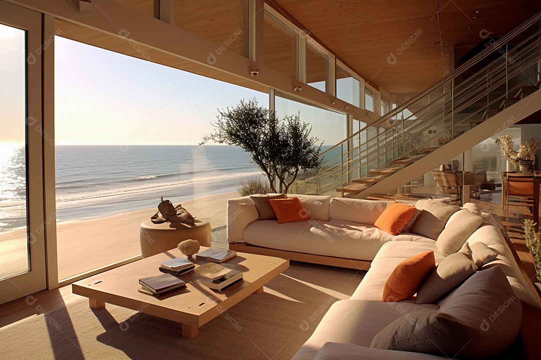 Interior moderno de luxo e bela casa de praia