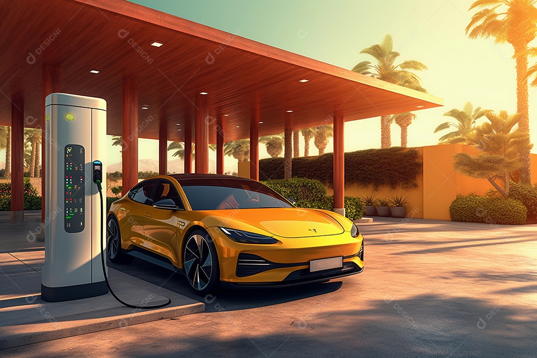 Carregamento de carros esportivos na estação elétrica